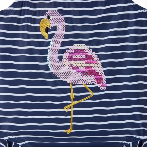 Andy & Evan NWT Sz 5 Kids Navy & White stripes with pink Flamingo Swimsuit - Picture 4 of 7